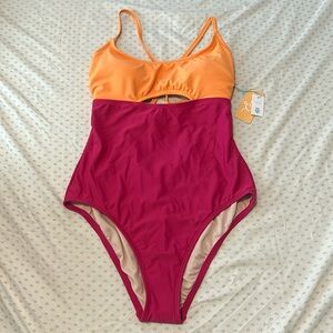 Kona Sol Orange and Pink One Piece Bathing Suit - NWT
